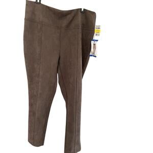 Andrew Marc Women L Taupe Faux Suede Stretch Pant Legging Control Waist NWT Prep